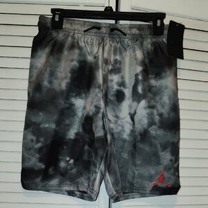 Jordan Boy's Black and Gray Tie-Dye Shorts with Red Logo